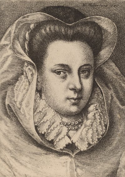 Woman with White Veil and Black Hat Mary Stuart, 1645 by Wenceslaus Hollar