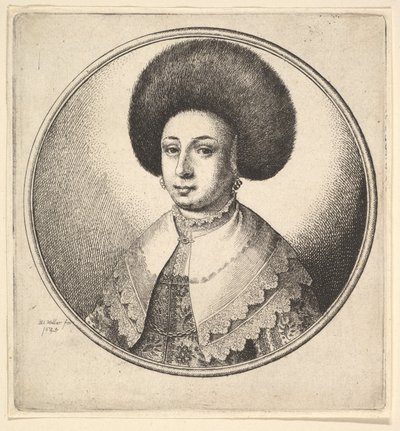 Woman with Large Circular Fur Hat and Earrings by Wenceslaus Hollar