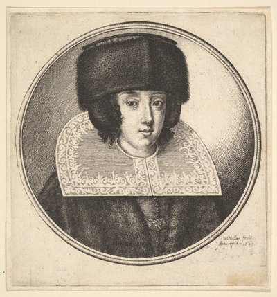 Woman with Stiff Lace Collar and Flat-Crowned Fur Hat by Wenceslaus Hollar