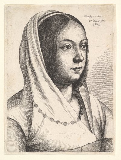 Young Woman with a Scarf on Her Head, after Bonsignori by Wenceslaus Hollar