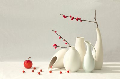 Red Berries White Vases by Wendy Xu