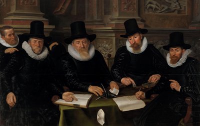 Four Regents and the Housemaster of the Leper-House, Amsterdam by Werner van den Valckert
