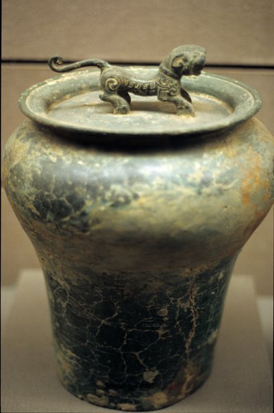 Wine Vase in the Form of a Jar, Surmounted by a Tiger by Western Zhou Dynasty Chinese School