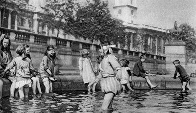 Children Paddling in the Fountains at Trafalgar Square, London by Whiffin