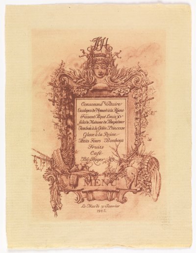 Menu for the Ball Given by James Hazen Hyde, January 31, 1905 by Whitney Warren Jr.