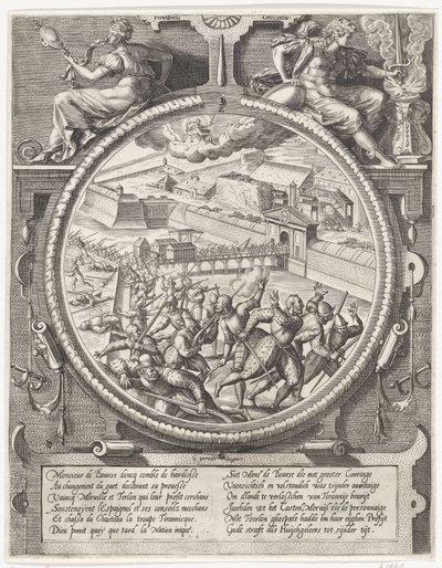 The Troops of Bourse Expel the German Soldiers of Treslong and Merville from the Citadel, 1577 by Wierix