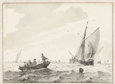 Wavy Water with a Rowboat by a Buoy by Wigerus Vitringa