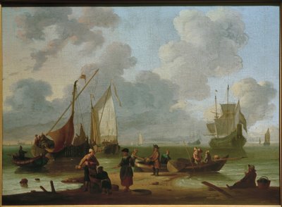 Ships Unloading on the Beach by Wigerus Vitringa
