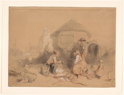 Conversation on the Beach by a Boat Converted into a Dwelling by Wijnand Nuijen (signed by artist)