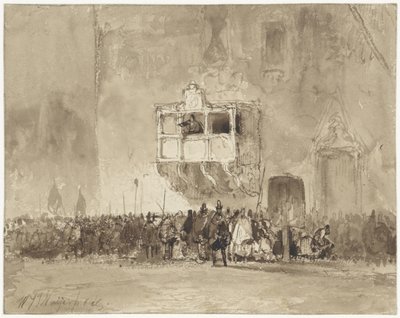 Man Addressing a Crowd from a Balcony by Wijnand Nuijen