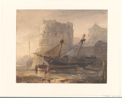 Ships at Low Tide in a French Harbor by Wijnand Nuijen