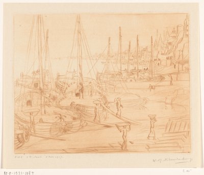 Moored Ships on the Banks of the Ganges in Benares by Wijnand Otto Jan Nieuwenkamp (signed by artist)