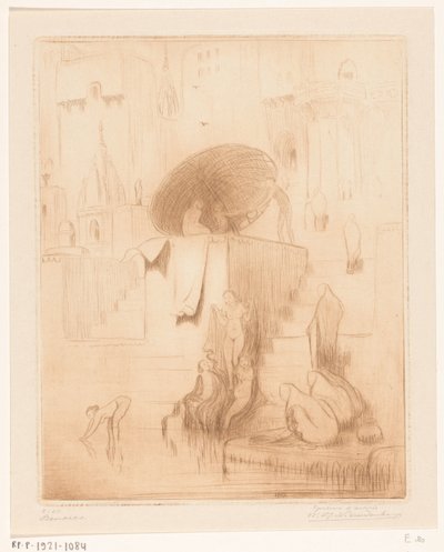 Bathing and Washing Women on the Banks of the Ganges in Benares by Wijnand Otto Jan Nieuwenkamp (signed by artist)