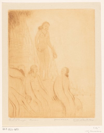 Bathing Girls on the Banks of the Ganges in Benares by Wijnand Otto Jan Nieuwenkamp (signed by artist)
