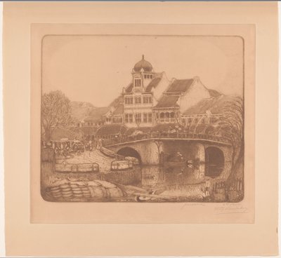 Bridge and office building in Batavia by Wijnand Otto Jan Nieuwenkamp (signed by artist)
