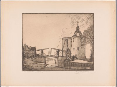 View of the Drommedaris in Enkhuizen by Wijnand Otto Jan Nieuwenkamp (signed by artist)