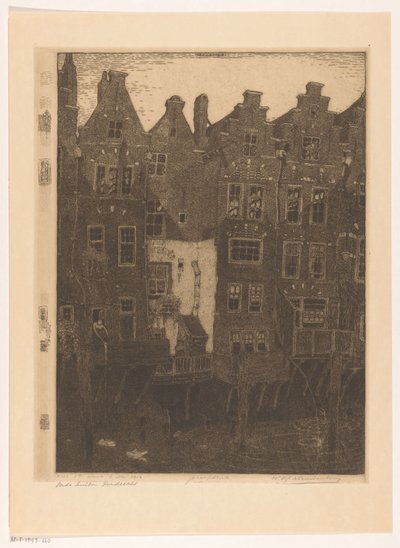 Houses on the Voorstraatshaven in Dordrecht by Wijnand Otto Jan Nieuwenkamp (signed by artist)