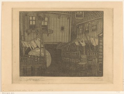 Houses at the Harbor of Enkhuizen by Wijnand Otto Jan Nieuwenkamp (signed by artist)