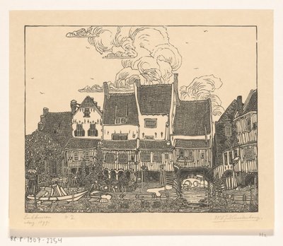 Houses at the Harbor of Enkhuizen by Wijnand Otto Jan Nieuwenkamp (signed by artist)