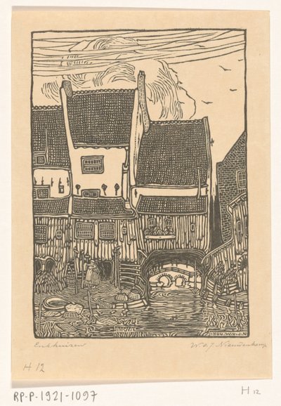 Houses at the harbor of Enkhuizen by Wijnand Otto Jan Nieuwenkamp (signed by artist)