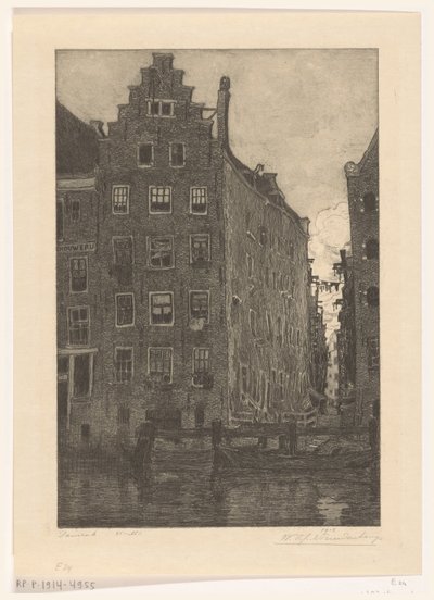 Houses on the Damrak in Amsterdam (original title: On the Damrak) by Wijnand Otto Jan Nieuwenkamp (signed by artist)