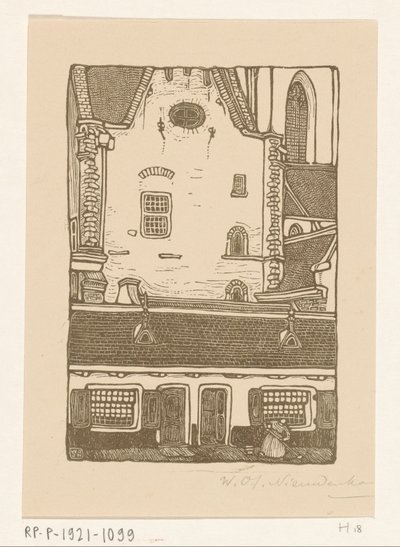 Houses Against the Sint-Bavokerk at the Oude Groenmarkt in Haarlem by Wijnand Otto Jan Nieuwenkamp (signed by artist)