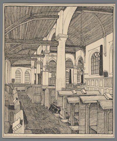 Interior of the Abbey Church in Rijnsburg by Wijnand Otto Jan Nieuwenkamp (signed by artist)