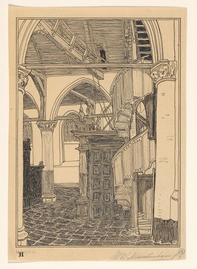 Interior of the Noorderkerk in Hoorn by Wijnand Otto Jan Nieuwenkamp (signed by artist)