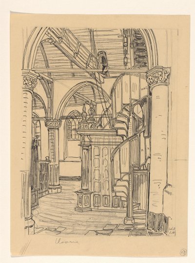 Interior of the Noorderkerk in Hoorn by Wijnand Otto Jan Nieuwenkamp (signed by artist)