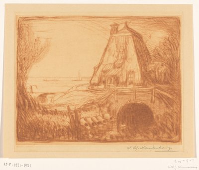 Base of a Watermill near Gouda by Wijnand Otto Jan Nieuwenkamp (signed by artist)