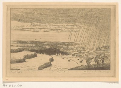 Rain Shower Over the Rice Fields at Gitgit in Bali by Wijnand Otto Jan Nieuwenkamp (signed by artist)