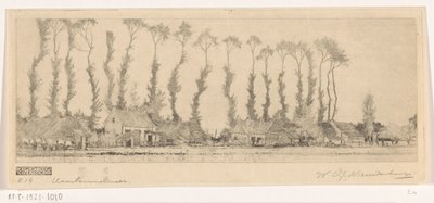 Row of trees behind houses in Haarlemmermeer by Wijnand Otto Jan Nieuwenkamp (signed by artist)