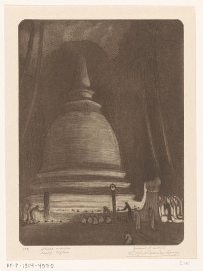 Stupa in Kandy, Sri Lanka at Night by Wijnand Otto Jan Nieuwenkamp (signed by artist)
