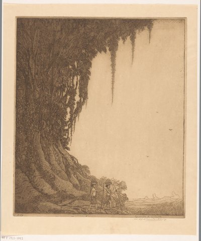Two Women with a Bowl of Fruit on Their Heads in Bali by Wijnand Otto Jan Nieuwenkamp (signed by artist)