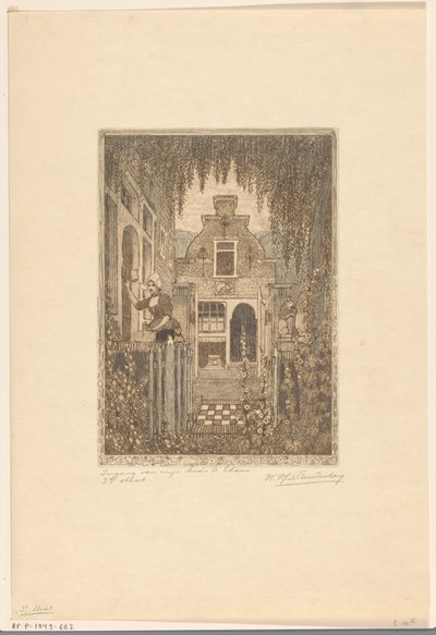 Woman in Traditional Dress Knocking on a Front Door in Edam by Wijnand Otto Jan Nieuwenkamp (signed by artist)