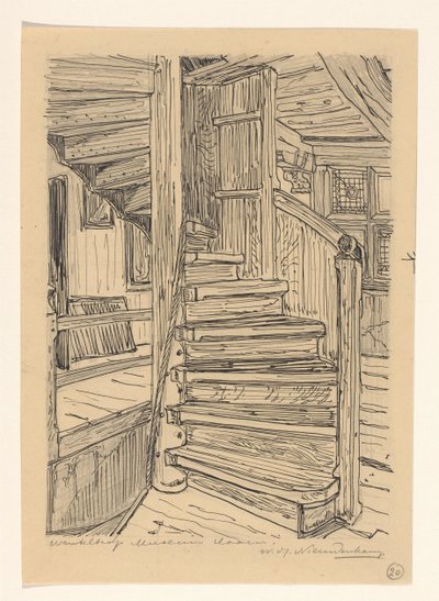 Spiral Staircase in the Westfries Museum in Hoorn by Wijnand Otto Jan Nieuwenkamp (signed by artist)