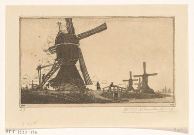 Windmills on the Vlist between Haastrecht and Schoonhoven by Wijnand Otto Jan Nieuwenkamp (signed by artist)