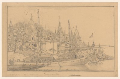 Riverbank with Ships in Benares by Wijnand Otto Jan Nieuwenkamp