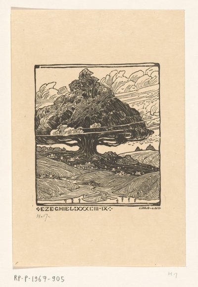 Cities Under a Cedar in a Mountain Landscape (Vision of Ezekiel) by Wijnand Otto Jan Nieuwenkamp