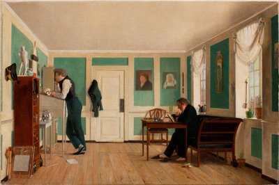 Interior from Amaliegade. Captain Carl Ludvig Bendz Standing and Dr. Jacob Christian Bendz Seated by Wilhelm Bendz