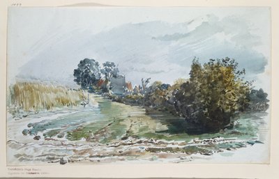 Path Between Cornfield and Shrubs with Cottages in the Background by Wilhelm Busch