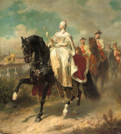 Empress Maria Theresia on Horseback Inspecting Austrian Troops by Wilhelm Camphausen