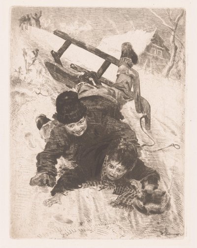 Two Boys Falling from a Sled by Wilhelm Carl August Zimmer