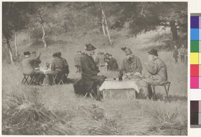 Hunting Party - Emperor Franz Joseph at Table with Prince Leopold of Bavaria and Grand Duke Ferdinand IV from Tuscany by Wilhelm Gause
