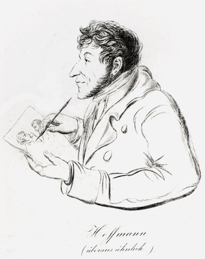 Self portrait of Hoffmann depicting himself making a self portrait by Wilhelm Hoffmann