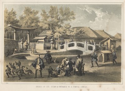 Bridge of Cut Stone and Entrance to a Temple, Simoda, 1855 by Wilhelm Joseph Heine