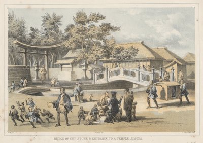 Bridge of Cut Stone and Entrance to a Temple, Simoda, 1855 by Wilhelm Joseph Heine