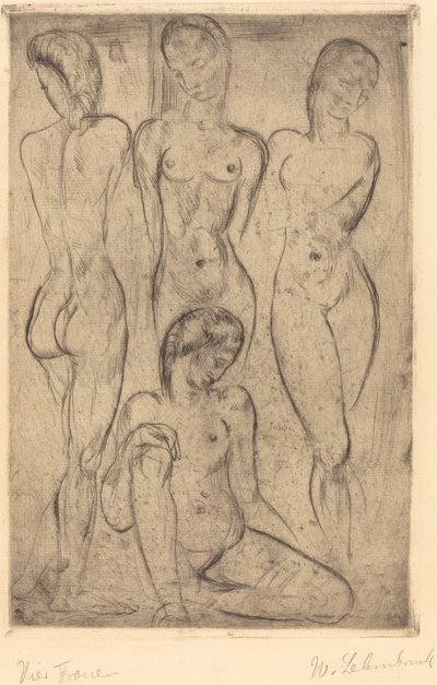 Four Women; Three Standing, One Sitting by Wilhelm Lehmbruck