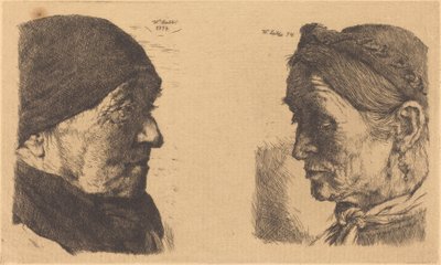 Portrait of an Old Peasant Woman, in Profile to the Right, and Peasant Woman with Closed Eyes by Wilhelm Maria Hubertus Leibl
