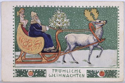 Postcard Depicting Father Christmas on His Sleigh by Wilhelm List